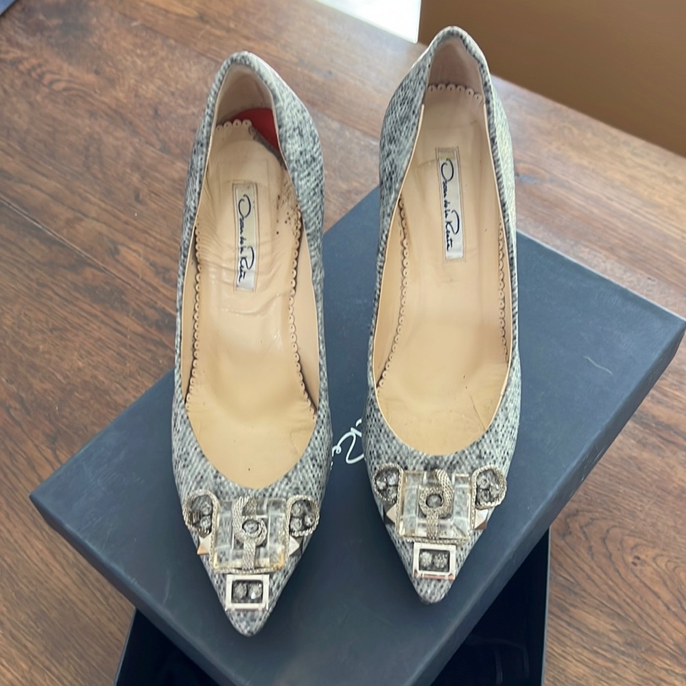 Black and White Patented Tweed heel